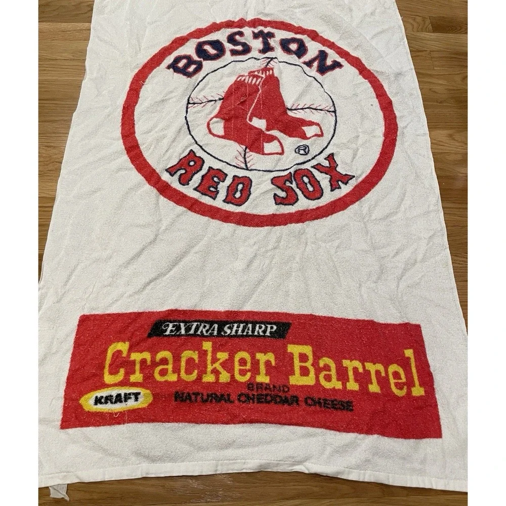 Vtg‎ Boston Red Sox Beach Towel Cracker Barrel Cheese Kraft White Cotton Promo